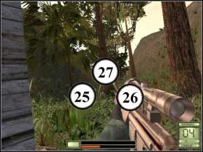 Idź w stronę świątyni, przeładuj broń, po schodach na górę - bądź przygotowany od razu strzelać, gdy wejdziesz na górę, gdyż tuż na środku ekranu pojawi się żołnierz (28) - Colombia | Soldier of Fortune 2 Double Helix - Soldier of Fortune 2: Double Helix - poradnik do gry