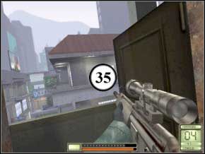 później snajper po lewej na tym samym piętrze (36), a na koniec trzeci na dole po prawej, stojący piętro niżej (37) - Hongkong | Soldier of Fortune 2 Double Helix - Soldier of Fortune 2: Double Helix - poradnik do gry