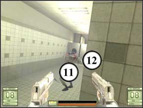 Teraz idź w prawą stronę stoisk - za półką załatwisz parę terrorystów, (13) (14), idź tam i spójrz w prawo - w rogu będzie czaił się jeszcze jeden (15) - Switzerland | Soldier of Fortune 2 Double Helix - Soldier of Fortune 2: Double Helix - poradnik do gry
