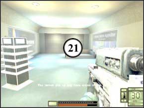 Jak tylko krata się otworzy, z prawej wypadnie dwóch żołnierzy, po zabiciu (22) (23) idź w prawo, w korytarzu uśmiercisz kolejną parkę (24) (25) - Switzerland | Soldier of Fortune 2 Double Helix - Soldier of Fortune 2: Double Helix - poradnik do gry