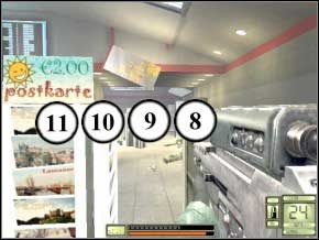 Idź w lewo, pochylnią dla niepełnosprawnych na dół - po prawej zabijesz terrorystę (12), a zaraz potem drugiego (13) - Switzerland | Soldier of Fortune 2 Double Helix - Soldier of Fortune 2: Double Helix - poradnik do gry