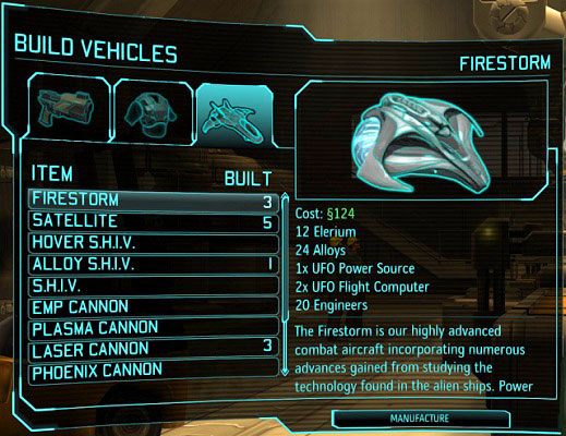 Produkcja nowoczesnych myśliwców wymaga bardziej zaawansowanych elementów. - Produkcja i ulepszanie ekwipunku w XCOM Enemy Unknown | Baza - XCOM: Enemy Unknown - poradnik do gry