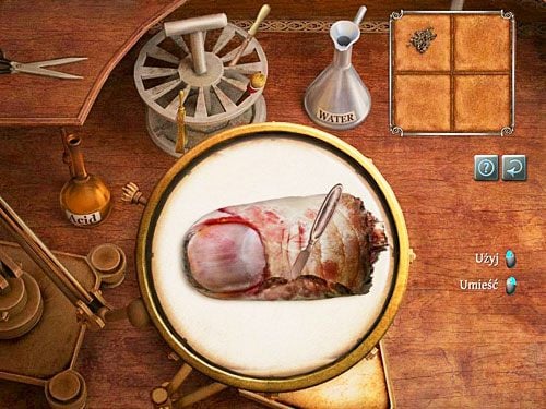 Wreszcie, korzystając ze skalpela (tego ze stojaka na planszy), zbadaj kawałek palca: w miejscu ugryzienia (u dołu) oraz z prawej strony, tam gdzie wystaje kość - Zbadaj zebrane dowody | Zbrodnia w diecezji Knighstbridge - Testament Sherlocka Holmesa - poradnik do gry