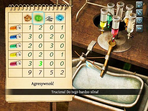 Jeśli nie zdążysz zapamiętać i policzyć wszystkich plam, zanim znikną, możesz jeszcze raz powtórzyć badanie - potem ciecze w próbówkach się wyczerpią (w takiej sytuacji pozostaje zresetować zagadkę) - Zbadaj truciznę | Zbrodnia w diecezji Knighstbridge - Testament Sherlocka Holmesa - poradnik do gry