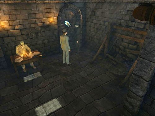 Wróć do strażnika Mackenziego i opuść suterenę okratowanymi drzwiami na prawo od niego - Zdobądź pióro Hansa | Ucieczka z więzienia Westgate - Testament Sherlocka Holmesa - poradnik do gry