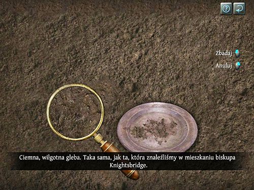 Pojawi się zbliżenie, w którym trzeba porównać ziemię znalezioną na kawałku liny z tą w grobie - Zweryfikuj zebrane dowody na cmentarzu | Jatka w Whitechapel - Testament Sherlocka Holmesa - poradnik do gry