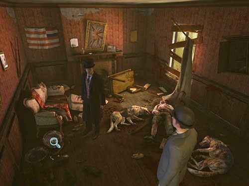 Zauważ też stojące przy sofie puste psie miski - Odwiedź Kurtza | Jatka w Whitechapel - Testament Sherlocka Holmesa - poradnik do gry