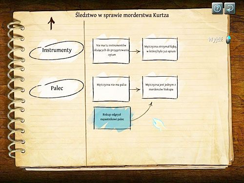 Przejdź do kolejnej strony (strzałka w dół) i kliknij rubrykę Instrumenty, po czym wybierz: Mężczyzna otrzymał fajkę, w której już było opium - Trzecia tabela dedukcyjna (1) | Jatka w Whitechapel - Testament Sherlocka Holmesa - poradnik do gry