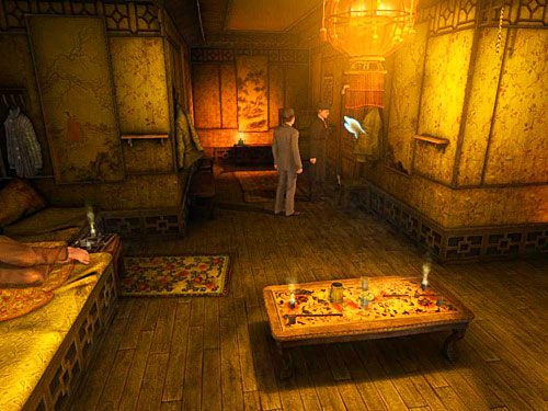 Przejdź dalej (do końca korytarza) i zwróć uwagę na ostatnie drzwi po prawej, nad którymi widnieje chińskie oznaczenie (zapamiętaj je) - Dostań się do zamkniętego pomieszczenia | Jatka w Whitechapel - Testament Sherlocka Holmesa - poradnik do gry