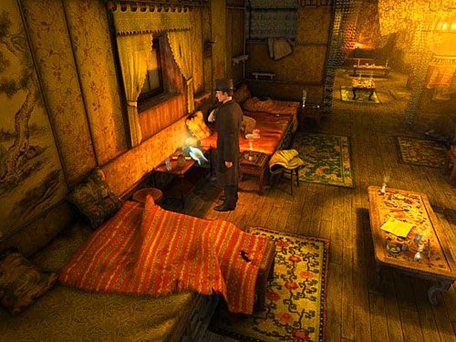 Z kolei na stoliku po przeciwnej stronie (pomiędzy dwiema sofami do leżenia) znajdziesz kubek z resztką jaśminowej herbaty - Dostań się do zamkniętego pomieszczenia | Jatka w Whitechapel - Testament Sherlocka Holmesa - poradnik do gry