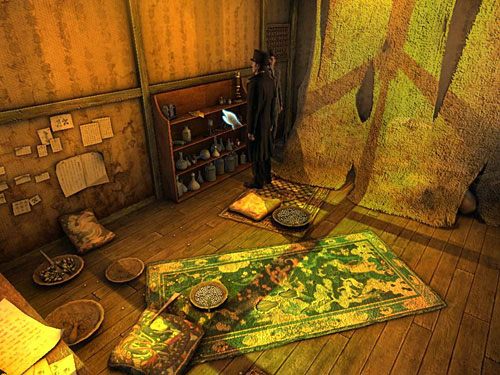 W tym celu z półki tuż przy zasłonie weź butelkę kwasu barbiturowego - Unieszkodliw strażnika | Jatka w Whitechapel - Testament Sherlocka Holmesa - poradnik do gry