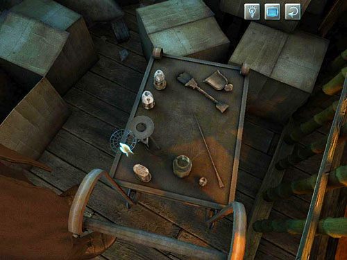 Przyjrzyj się mu i w zbliżeniu nałóż na palnik (po lewej) zwisający z niego okrągły metalowy stelaż - Unieszkodliw strażnika | Jatka w Whitechapel - Testament Sherlocka Holmesa - poradnik do gry