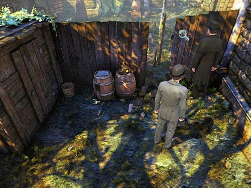 Spójrz z tej strony przez dziurę w płocie - widać przez nią okno pokoju siostrzeńca - Odnajdź skradzione pranie | Kradzież w Kensington Garden - Testament Sherlocka Holmesa - poradnik do gry