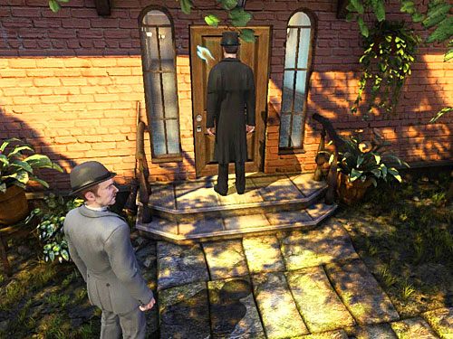 Opuść ogródek i zapukaj do frontowych drzwi, by powiadomić gospodynię o odnalezieniu zguby - Odnajdź skradzione pranie | Kradzież w Kensington Garden - Testament Sherlocka Holmesa - poradnik do gry