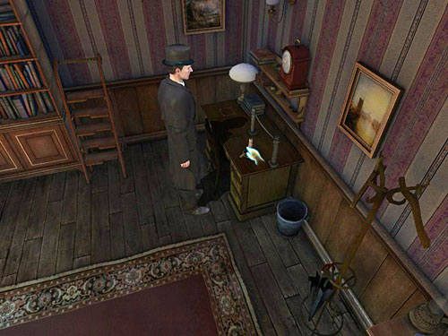 Na usytuowanym na wprost okna biurku dostrzeż ciepłą jeszcze świecę - Rozejrzyj się w pokoju siostrzeńca biskupa | Kradzież w Kensington Garden - Testament Sherlocka Holmesa - poradnik do gry