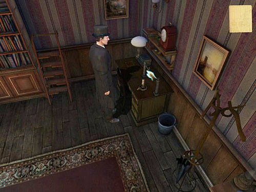 Po odtworzeniu kartki do dziwnej konstrukcji na biurku przyczep zabrane ze sznurka w ogrodzie klamerki do bielizny, następnie doczep do nich złożoną czystą kartkę - Rozejrzyj się w pokoju siostrzeńca biskupa | Kradzież w Kensington Garden - Testament Sherlocka Holmesa - poradnik do gry