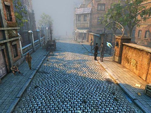 Miń jedną przecznicę po prawej, drugą (ślepa uliczka) i trzecią po lewej, a tuż przed kuchnią polową (naprzeciwko niej) pojawi się brama punktu aptecznego, którego szukają bohaterowie - Wyjaśnij kwestię skalpela | Jatka w Whitechapel - Testament Sherlocka Holmesa - poradnik do gry