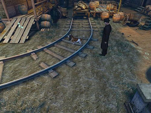 Skieruj się w lewo i wejdź na drewniany podest przy budynku, po czym maszeruj nim prawie do końca - Przedostań się na drugą stronę kanału | Wypadek w doku przy Stinging Street - Testament Sherlocka Holmesa - poradnik do gry