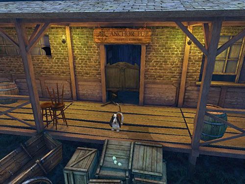 Zejdź z niego po skrzynkach na wprost wejścia do pubu - Przedostań się na drugą stronę kanału | Wypadek w doku przy Stinging Street - Testament Sherlocka Holmesa - poradnik do gry