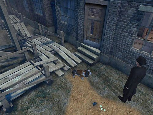 Wędruj pod drzwi kolejnego budynku, a tam zejdź z podestu (w prawo) i biegnij przed siebie - Przedostań się na drugą stronę kanału | Wypadek w doku przy Stinging Street - Testament Sherlocka Holmesa - poradnik do gry