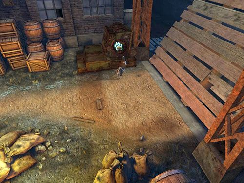 Znalazłszy się po drugiej stronie, wskocz na urządzenie opuszczające most i uruchom je - Przedostań się na drugą stronę kanału | Wypadek w doku przy Stinging Street - Testament Sherlocka Holmesa - poradnik do gry