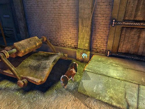 Zawróć i przegryź linę przywiązaną do haka na lewo od wielkich wrót - Dostań się do budynku i opuść go drugim wyjściem | Wypadek w doku przy Stinging Street - Testament Sherlocka Holmesa - poradnik do gry