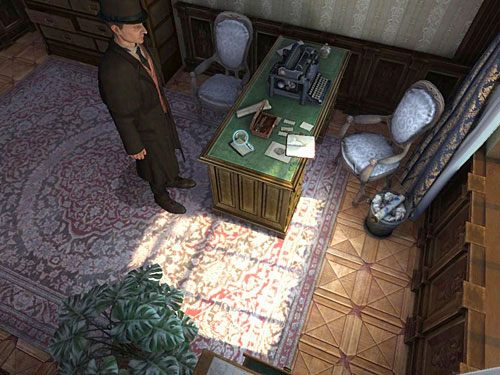 W gabinecie sekretarki podejdź do jej biurka i kliknij je - Odczytaj treść notatki i dowiedz się, czego ona dotyczy | Wizyta w biurze O. Farleya - Testament Sherlocka Holmesa - poradnik do gry