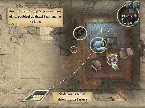 Po kliknięciu cygara w popielniczce zaznacz - Czwarta tabela dedukcyjna | Wizyta w biurze O. Farleya - Testament Sherlocka Holmesa - poradnik do gry