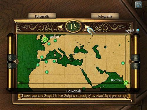 Następnie suwakiem z prawej strony pudełka przesuń mapę w prawo, zaznacz na niej Bombaj (u dołu po prawej), a w owalnym okienku ustaw 18 - Otwórz skrytkę lady Beckett | Eksplozja w posiadłości sędziego Becketta - Testament Sherlocka Holmesa - poradnik do gry