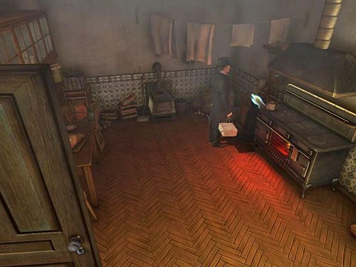 Wróć na moment do kuchni, gdzie na lewo od kuchenki stoi butelka oliwy spożywczej - Odkryj, co zapisano po drugiej stronie tablicy | Eksplozja w posiadłości sędziego Becketta - Testament Sherlocka Holmesa - poradnik do gry