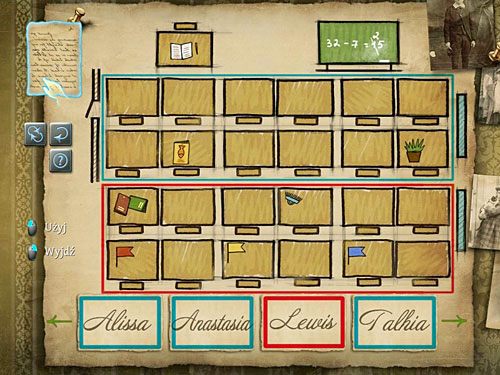 Kliknij przyczepioną u góry po lewej karteczkę z zapiskami nauczycielki, uzyskasz kolejne informacje - Zlokalizuj ławkę Jamesa i otwórz szafę | Eksplozja w posiadłości sędziego Becketta - Testament Sherlocka Holmesa - poradnik do gry