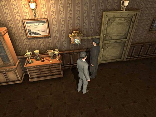 Na lewo od nich wisi imponujący herb - Dostań się do tajnego pokoju sędziego | Eksplozja w posiadłości sędziego Becketta - Testament Sherlocka Holmesa - poradnik do gry