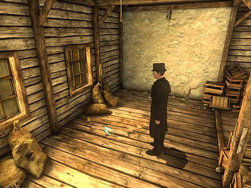 Zwróć też uwagę na deski w podłodze przy stojących pod oknem workach - kiedy Holmes po nich przejdzie, powinny zaskrzypieć - Odkryj zawartość schowka w podłodze | Pożar w młynie - Testament Sherlocka Holmesa - poradnik do gry