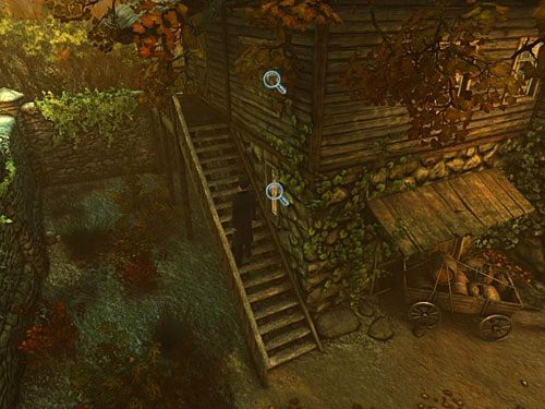 Wchodząc do góry, zauważ zabite deskami okno - Odkryj zawartość schowka w podłodze | Pożar w młynie - Testament Sherlocka Holmesa - poradnik do gry