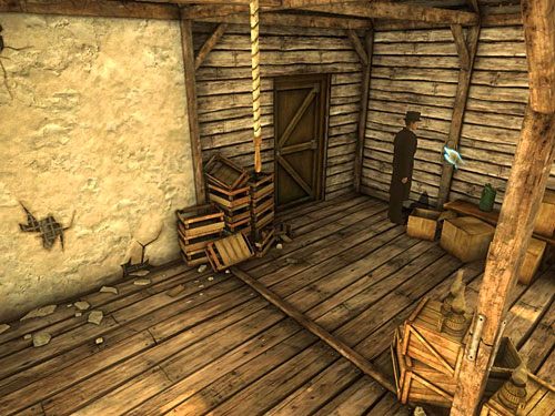 Z filaru przy drzwiach wejściowych weź zatem wiszącą na nim linę - Rozwal fałszywą ścianę (1); Znajdź brakującą zębatkę | Pożar w młynie - Testament Sherlocka Holmesa - poradnik do gry