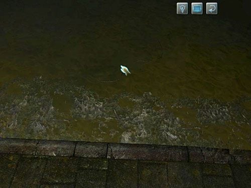 Zauważ pływający w wodzie kawałek liny - Dostań się na drugą stronę kanału | Spotkanie w kanałach - Testament Sherlocka Holmesa - poradnik do gry