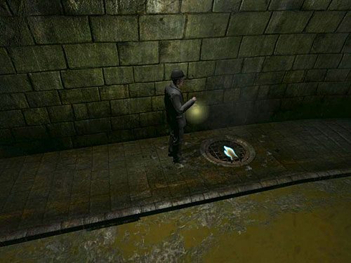 Przy następnych śladach butów zainteresuj się usytuowaną w chodniku kratką odpływową - Zejdź w głąb kanału | Spotkanie w kanałach - Testament Sherlocka Holmesa - poradnik do gry