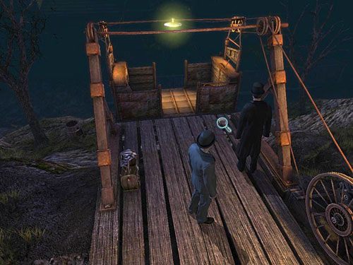 Przyjrzyj się deskom pomostu (u góry, po prawej) - Uruchom kolejkę linową | Finał w opuszczonym lunaparku - Testament Sherlocka Holmesa - poradnik do gry