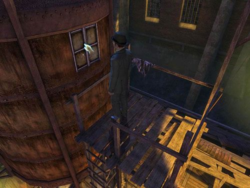 Znalazłszy się naprzeciwko okienka w zbiorniku, otwórz je - niestety w środku jest za ciemno, by coś dojrzeć - Dowiedz się, co odbywa się w magazynie | Finał w opuszczonym lunaparku - Testament Sherlocka Holmesa - poradnik do gry