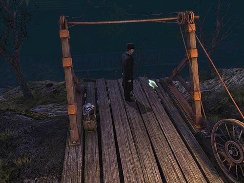 Skieruj się zatem do pomostu kolejki linowej i weź uwolnioną spod wagonika żelazną drabinę (u góry pomostu, po prawej) - Dostań się na teren lunaparku | Finał w opuszczonym lunaparku - Testament Sherlocka Holmesa - poradnik do gry