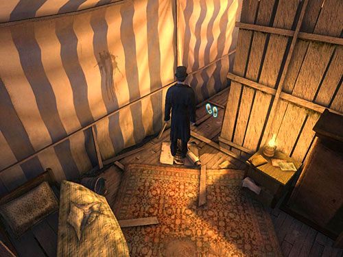 Przejdź w głąb pomieszczenia, a tam wąskim przejściem po lewej - do drugiego - Otwórz tajną skrytkę właściciela strzelnicy | Finał w opuszczonym lunaparku - Testament Sherlocka Holmesa - poradnik do gry