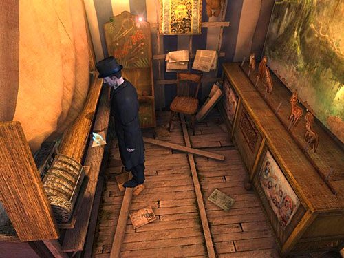 Zauważ też kartkę leżącą na drewnianej półce naprzeciwko figurek zwierząt - Otwórz tajną skrytkę właściciela strzelnicy | Finał w opuszczonym lunaparku - Testament Sherlocka Holmesa - poradnik do gry