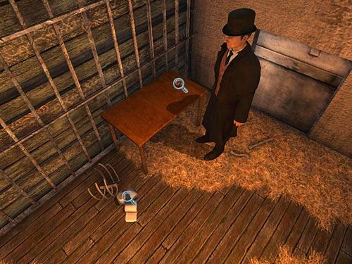 Zauważ leżącą na stoliku strzykawkę i poniewierające się przy nim bandaże - Pozbądź się pierwszego strażnika | Finał w opuszczonym lunaparku - Testament Sherlocka Holmesa - poradnik do gry