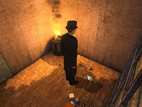 Na podłodze, na lewo od stolika, znajdziesz klucz - Pozbądź się pierwszego strażnika | Finał w opuszczonym lunaparku - Testament Sherlocka Holmesa - poradnik do gry