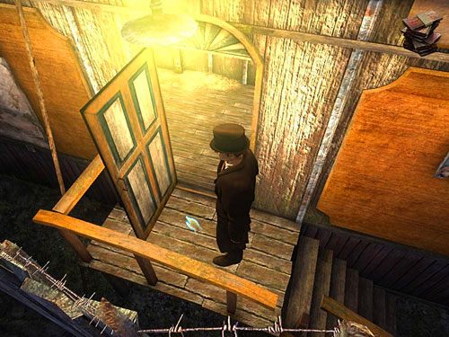 Opuść barak i następną kupkę banknotów ulokuj u góry schodów, przed drzwiami wejściowymi - Pozbądź się pierwszego strażnika | Finał w opuszczonym lunaparku - Testament Sherlocka Holmesa - poradnik do gry