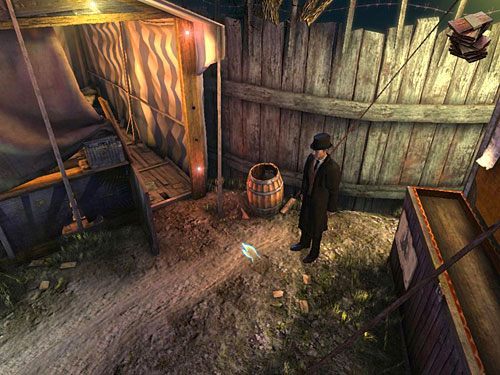 Jeszcze jedną rzuć na ścieżkę pomiędzy barakiem menażerii a namiotem strzelnicy - Pozbądź się pierwszego strażnika | Finał w opuszczonym lunaparku - Testament Sherlocka Holmesa - poradnik do gry