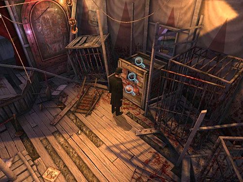 W głębi pomieszczenia zauważ niedużą klatkę - Unieszkodliw drugiego strażnika | Finał w opuszczonym lunaparku - Testament Sherlocka Holmesa - poradnik do gry