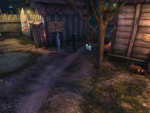 Zwróć uwagę na stojący naprzeciwko wejścia do zielonej przyczepy otwarty barak w biało-niebieskie pasy - Zlokalizuj anarchistów | Finał w opuszczonym lunaparku - Testament Sherlocka Holmesa - poradnik do gry