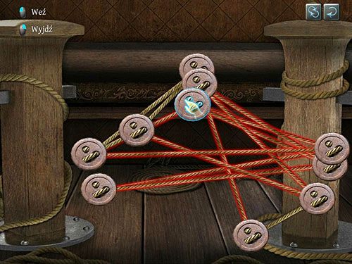 Podświetlone na czerwono sznurki oznaczają splątane liny, szare - niesplątane z innymi - Wyeliminuj księcia Woodvillea | Finał w opuszczonym lunaparku - Testament Sherlocka Holmesa - poradnik do gry