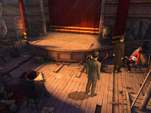 Następnie przyjrzyj się siedzącemu po prawej manekinowi w czerwonym kostiumie magika - Wyeliminuj księcia Woodvillea | Finał w opuszczonym lunaparku - Testament Sherlocka Holmesa - poradnik do gry